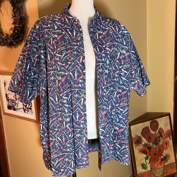 Vtg 90s KAHALA HAWAIIAN ISLANDS sz XXL Fish Lure ButtonFront Cotton Hawaii USA - Picture 4 of 16